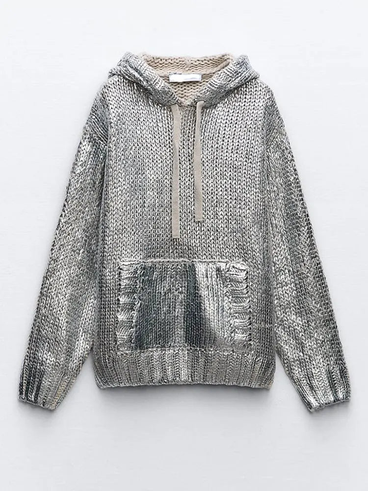 Silver Metallic Hooded Sweater