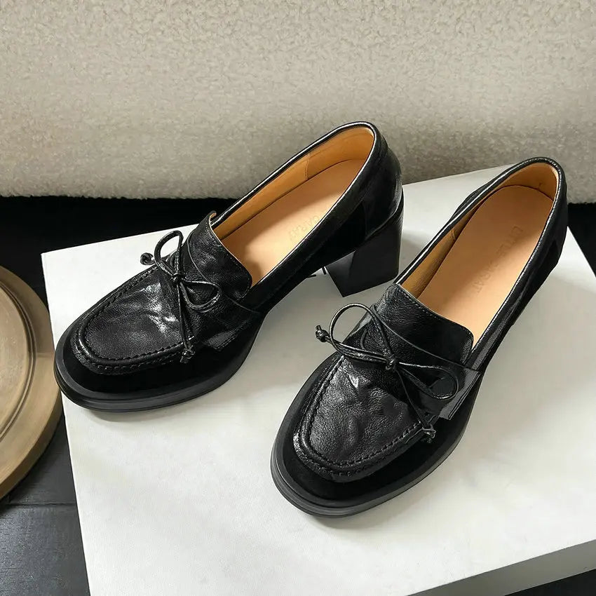 Genuine Leather and Suede Platform Loafers