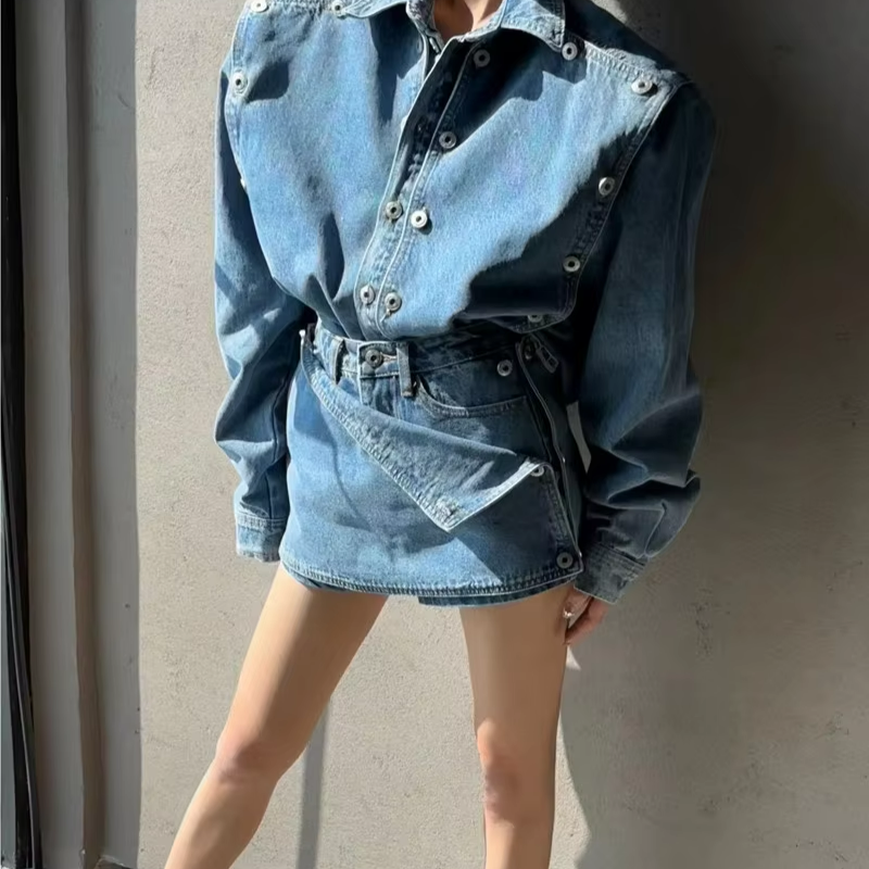 2 Pieces Denim Mini Skirt and Jacket Set