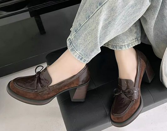 Genuine Leather and Suede Platform Loafers