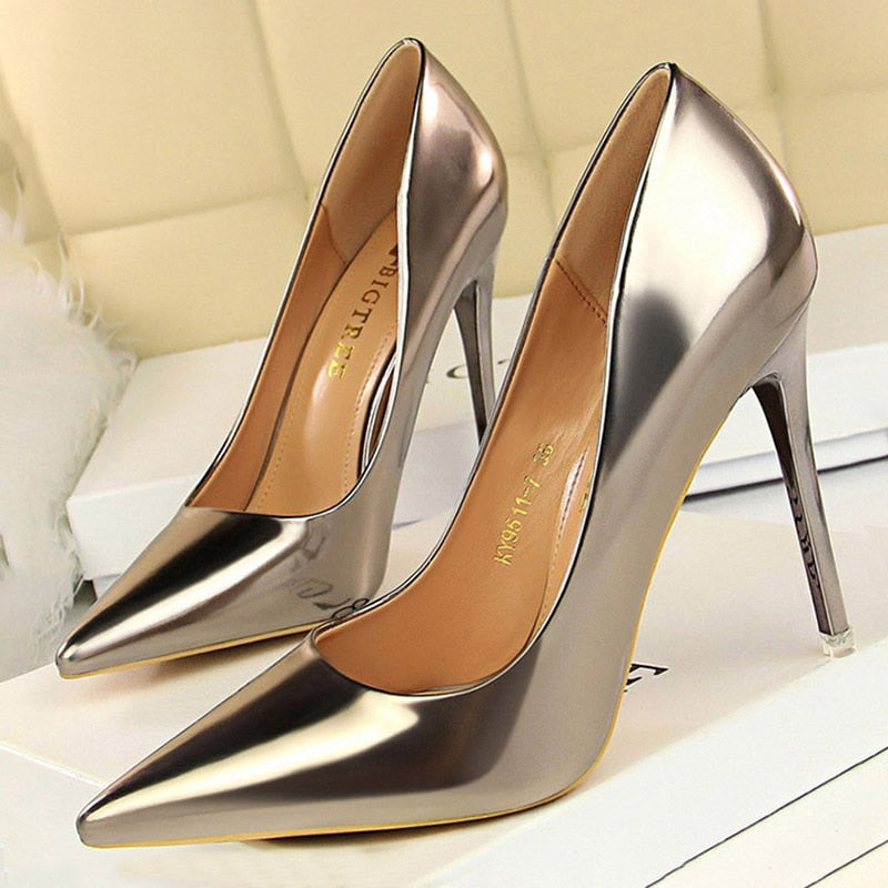 Bronze Patent Leather High Heels Shoes
