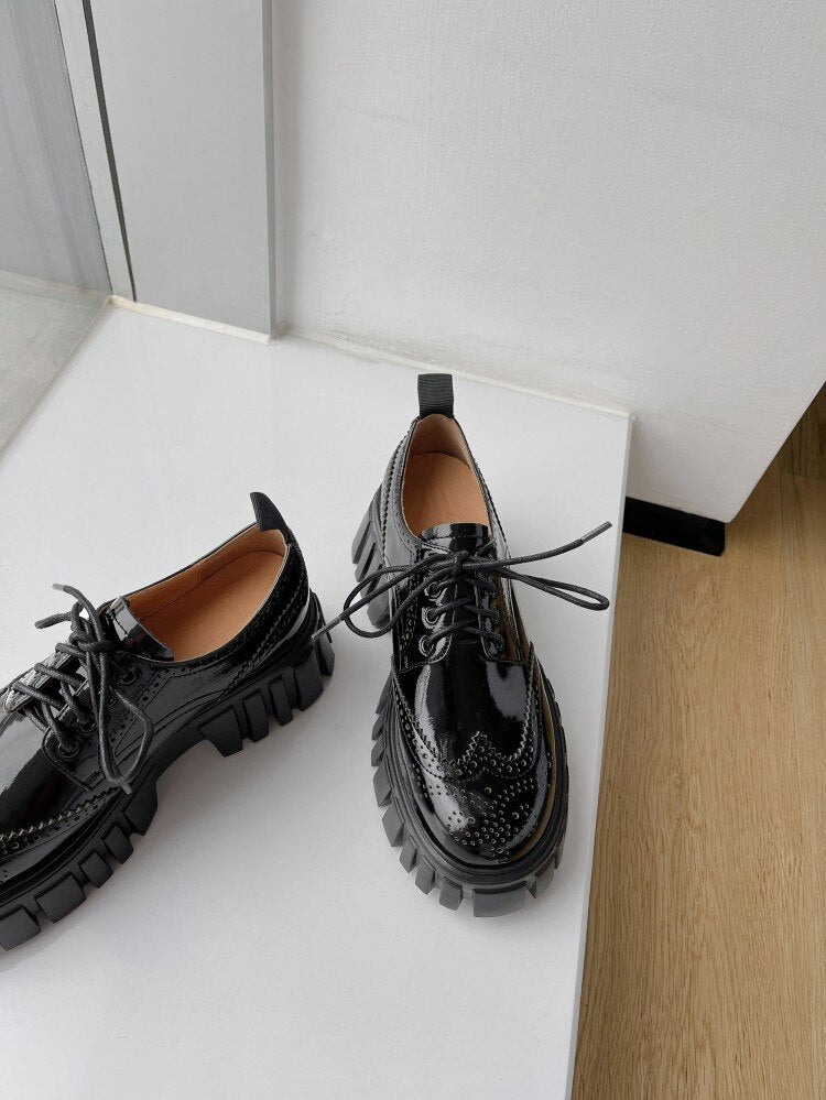 Genuine Leather Lace Up Oxfords