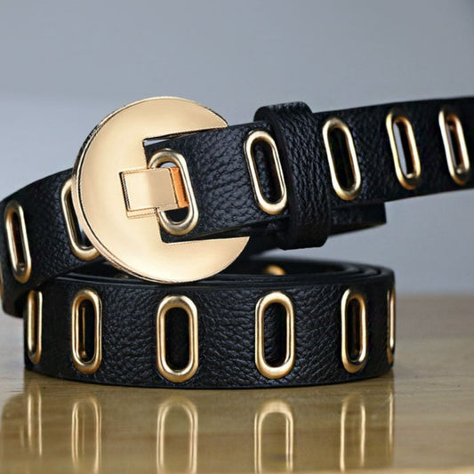 Leather Belt with Gold Embellishments - Multiple Colors