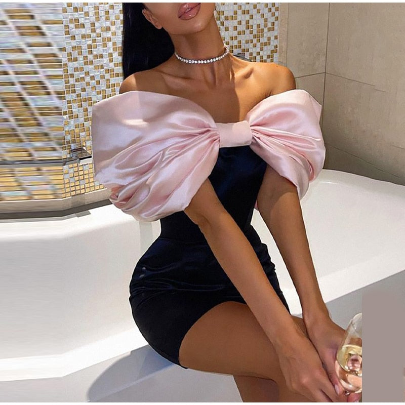 Pink Bowtie Strapless Mini Party Dress