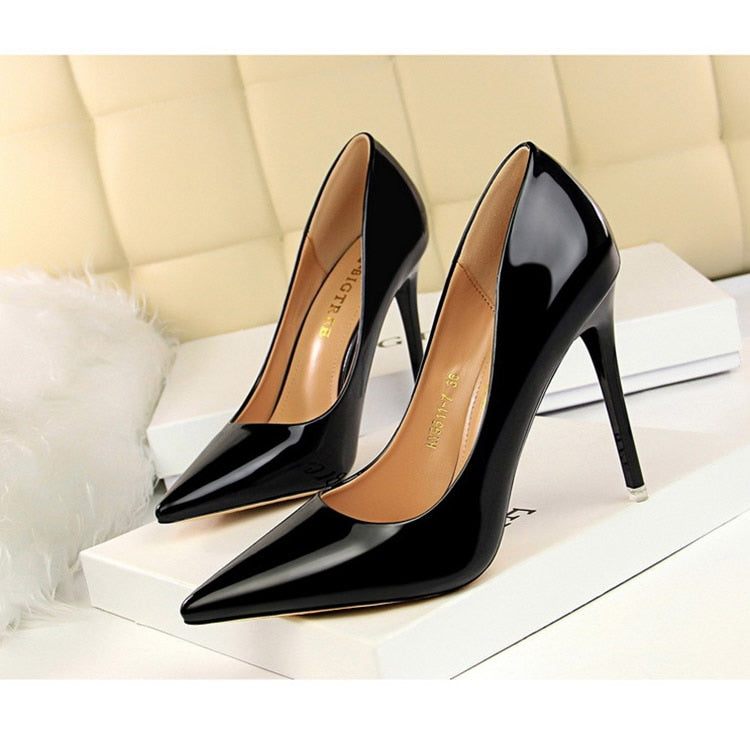 Black Opium Patent Leather High Heels Shoes