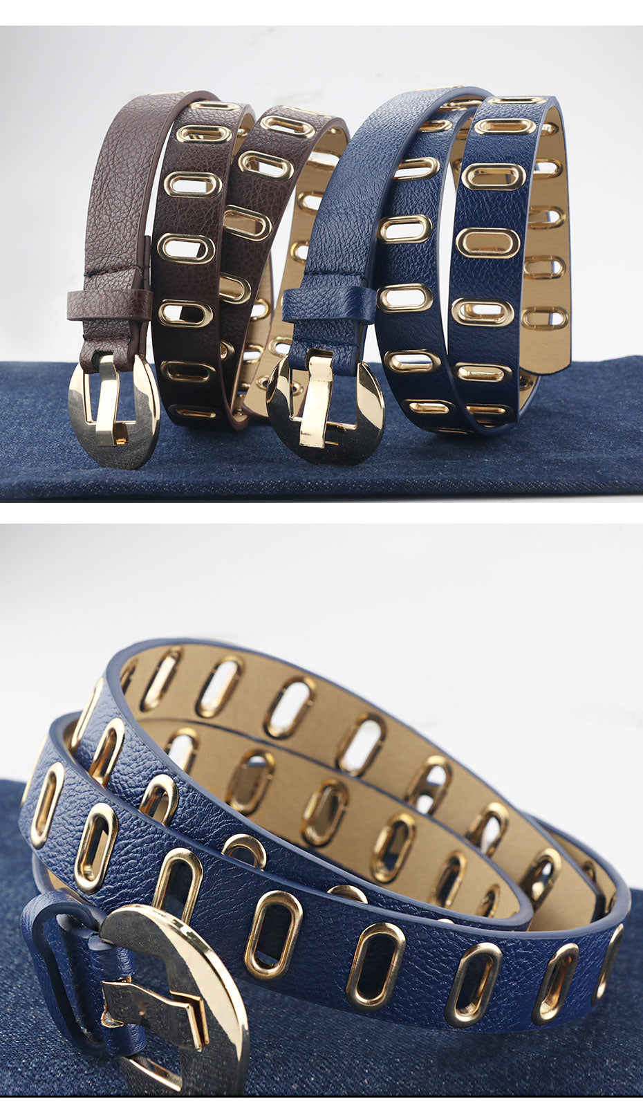 Leather Belt with Gold Embellishments - Multiple Colors