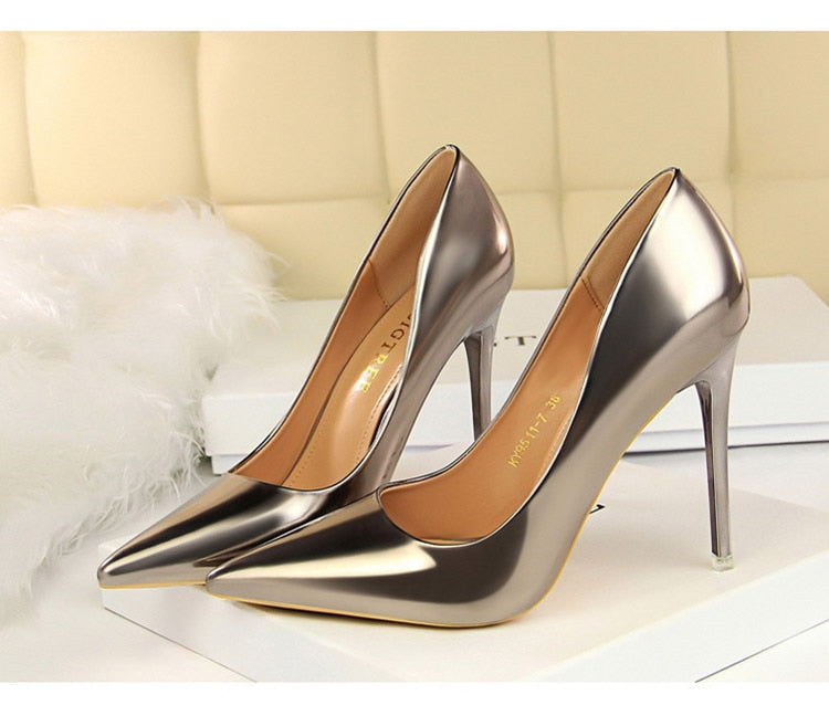 Bronze Patent Leather High Heels Shoes