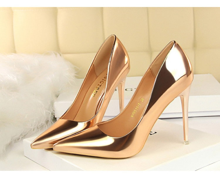 Champagne Dreams Patent Leather High Heels Shoes