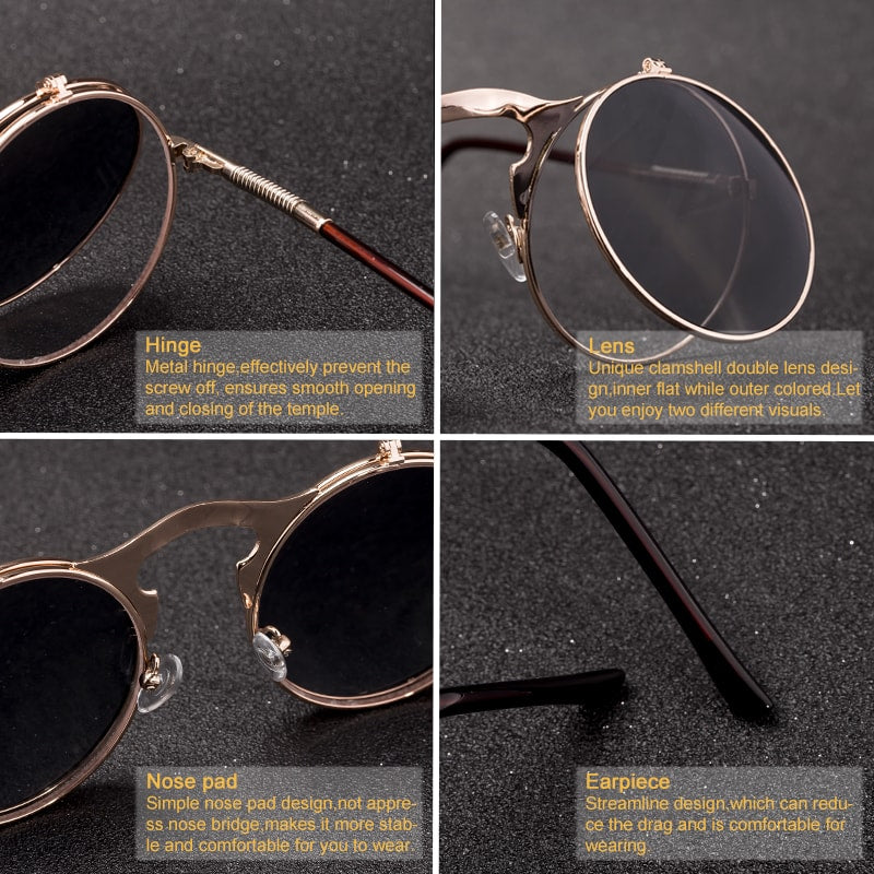 Retro Flip Round Framed Sunglasses