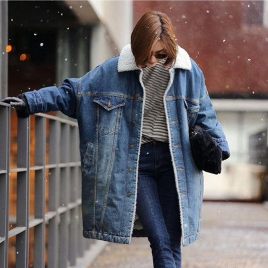 Long Denim and Fleece Jacket