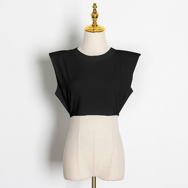 Cropped Tank with Shoulder Pads - 2 Colours