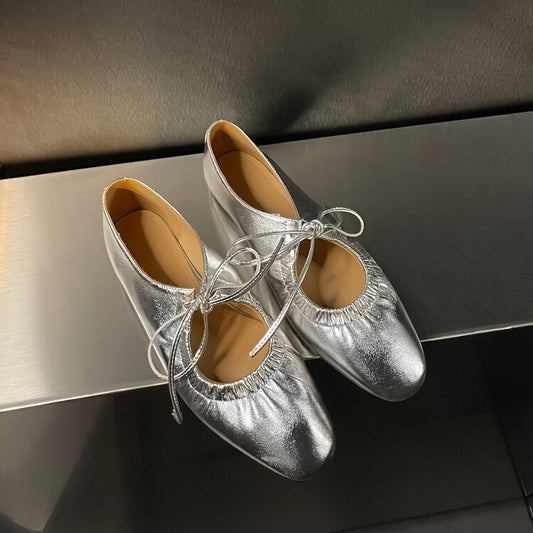 Silver Leather Ballet Flats