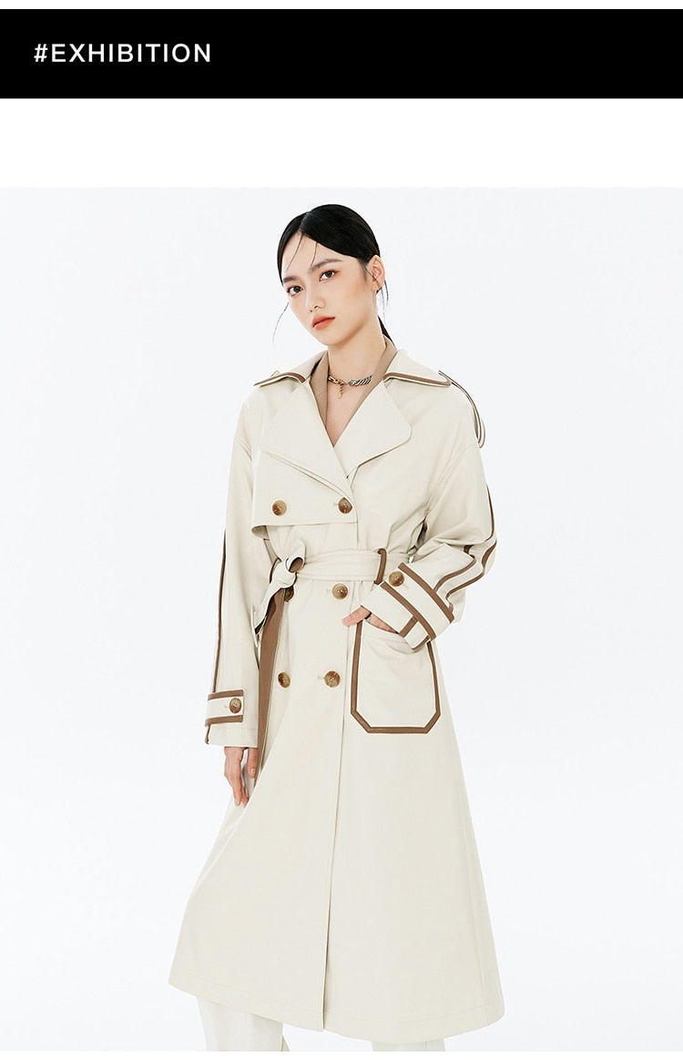 Faux Leather Color Block Trench Coat