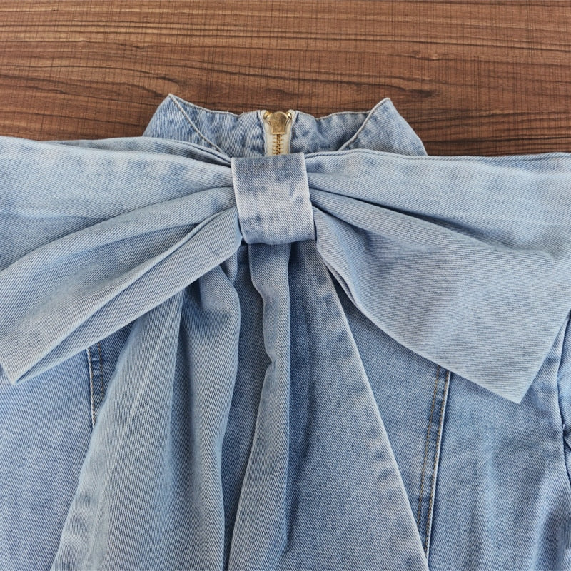 Denim Shirt with Large Bow