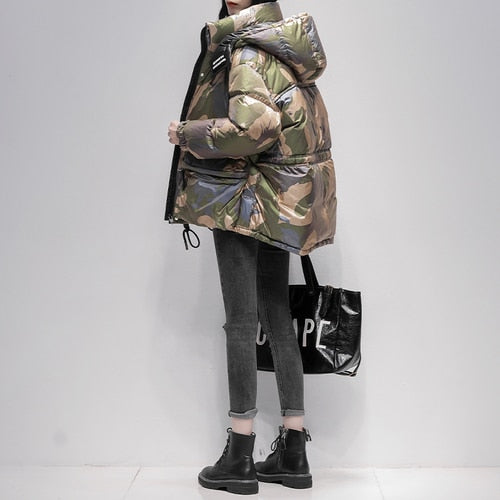 Hooded Camo White Duck Down Winter Jacket