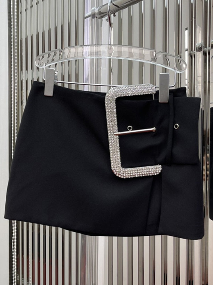 Black Skirt with Large Diamond Embellished Buckle