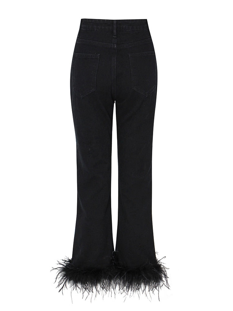 High Waisted Jeans with Feather Bottom