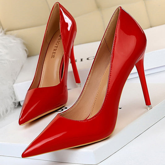 Candy Apple Red Patent Leather High Heels Shoes