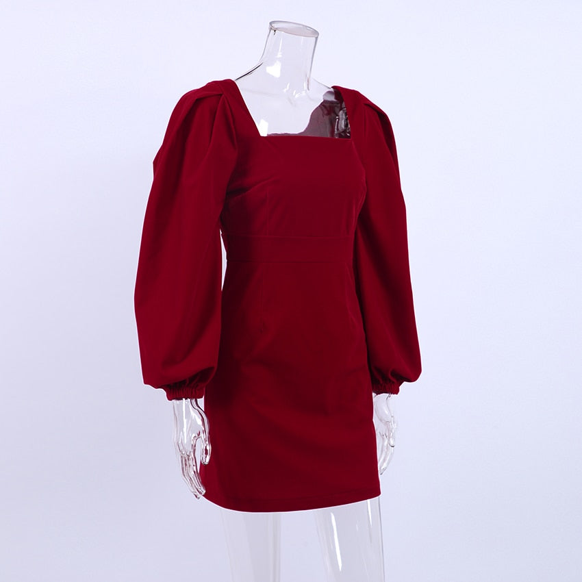 Velvet Cocktail Dress with Puff Sleeves