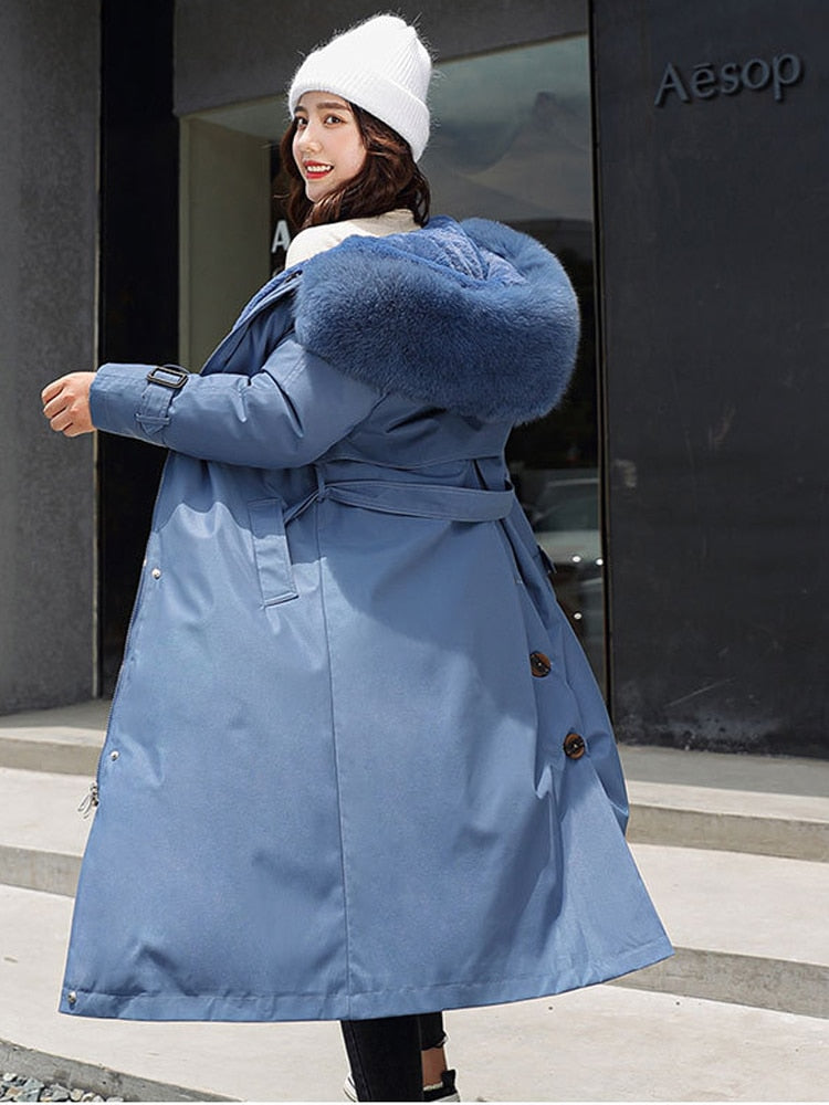 X-Long Thick Faux Fur Trench Style Winter Parka