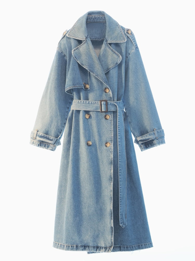 Double Breasted Denim Trench Coat