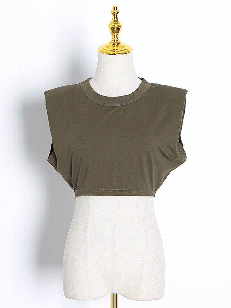Cropped Tank with Shoulder Pads - 2 Colours