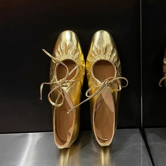 Gold Leather Ballet Flats