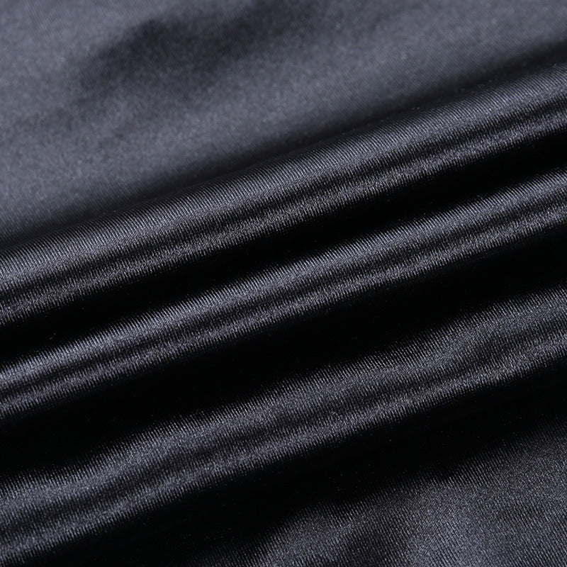 Black Satin Turtleneck Long Puff Sleeve Bodysuit