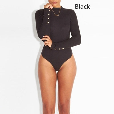 Long Sleeve Knit Bodysuit with Button Detail