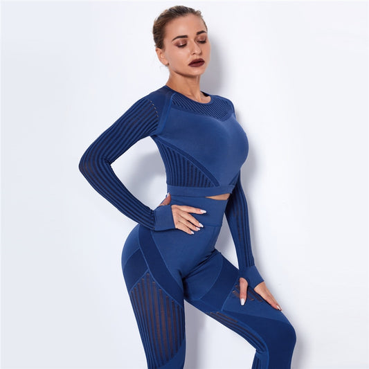 Two Piece with Mesh Cutouts Fitness Set -  Multiple Colors