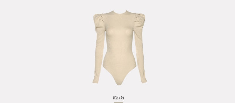 Knit Bodysuit with Puffy Long Sleeves - 3 colors