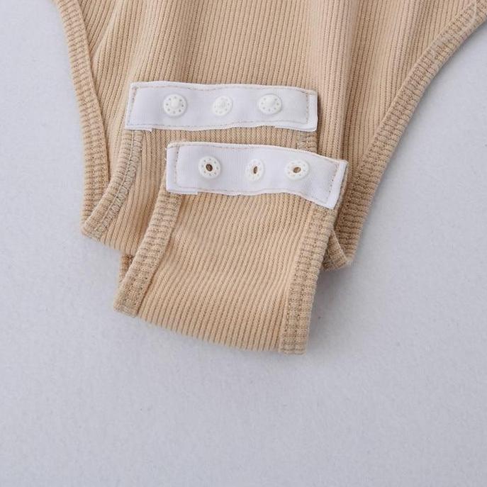 V-Neck Button Up Knit Bodysuit with Long Sleeves