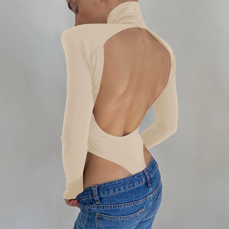 Backless Turtleneck Bodysuit with Shoulder pads - 6 colors