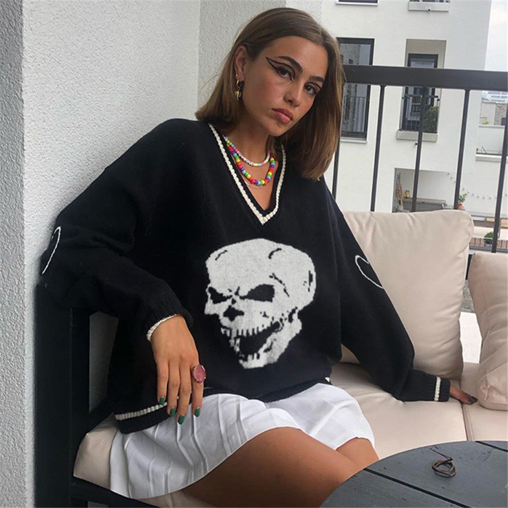 Skull Print Knit Sweaters - Multiple Colors
