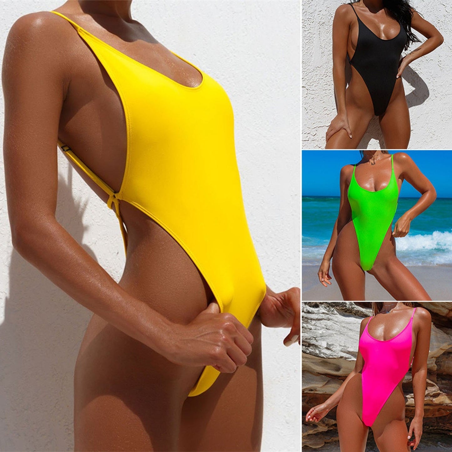 Neon High Cut Thong One Piece - multiple colors