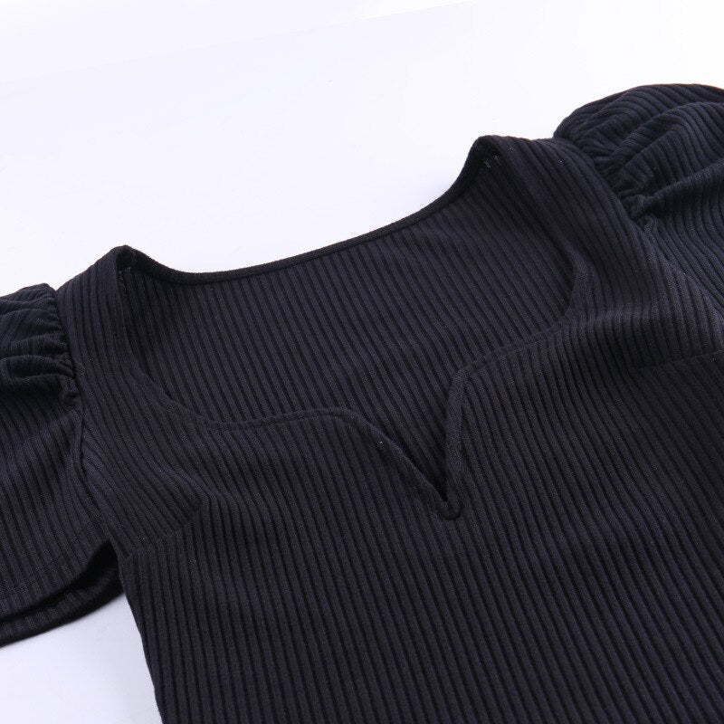 Deep V-neck Puff Sleeve Bodysuit - 2 Colors