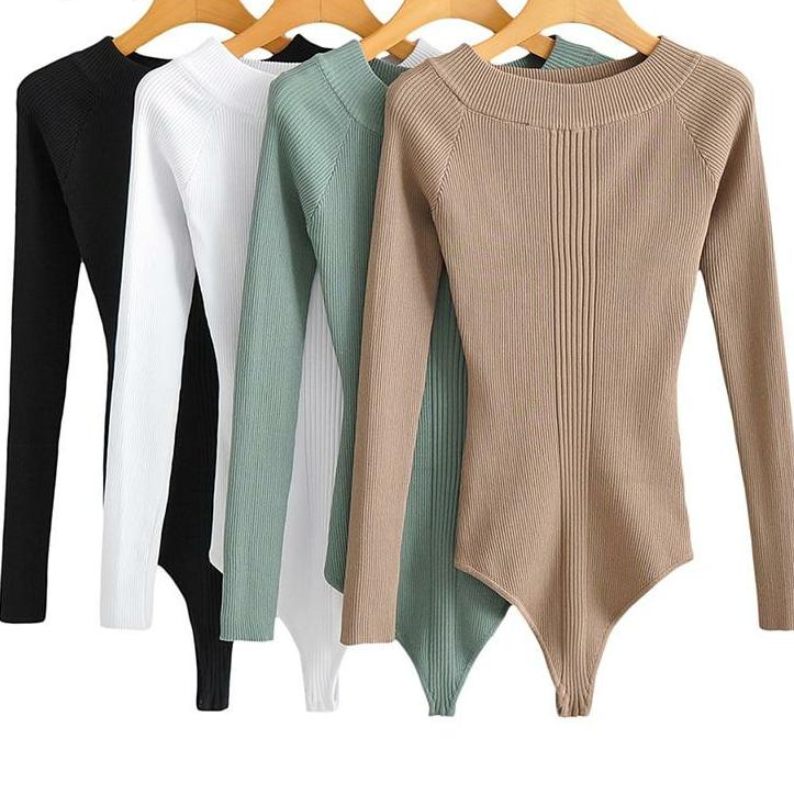 Long Sleeve Ribbed Knit Bodysuit - Multiple Colors