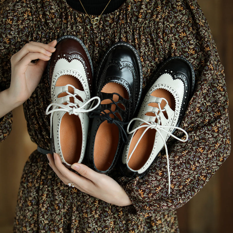 Womens Genuine Leather Lace-up Oxford Shoes