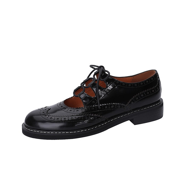 Womens Genuine Leather Lace-up Oxford Shoes