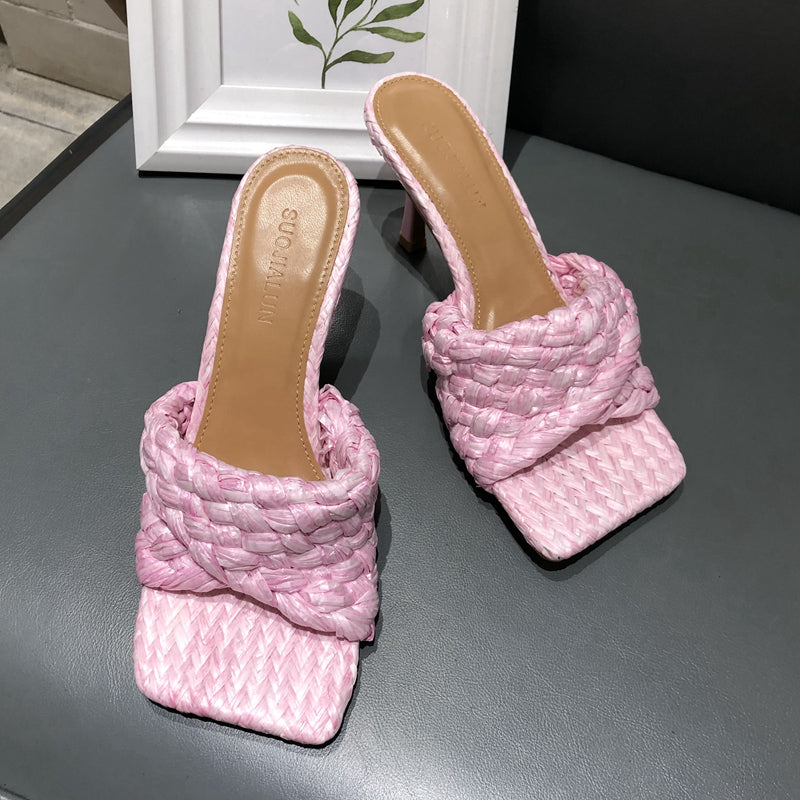 Open Toe Cane Weave Sandals - 3 Colors