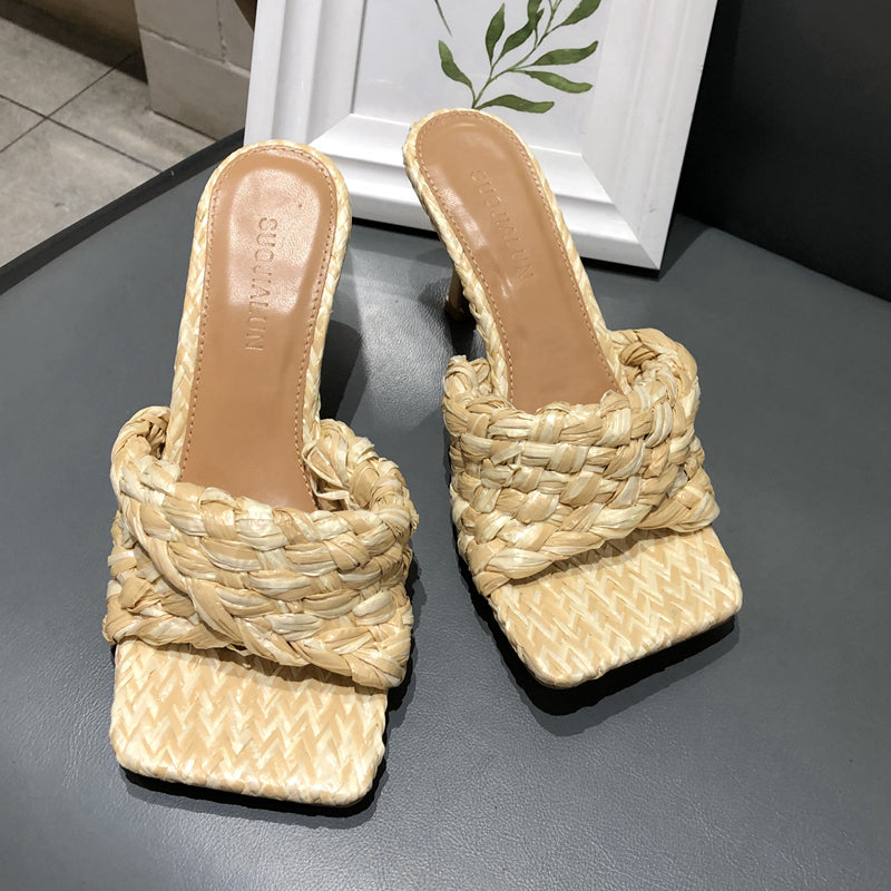 Open Toe Cane Weave Sandals - 3 Colors
