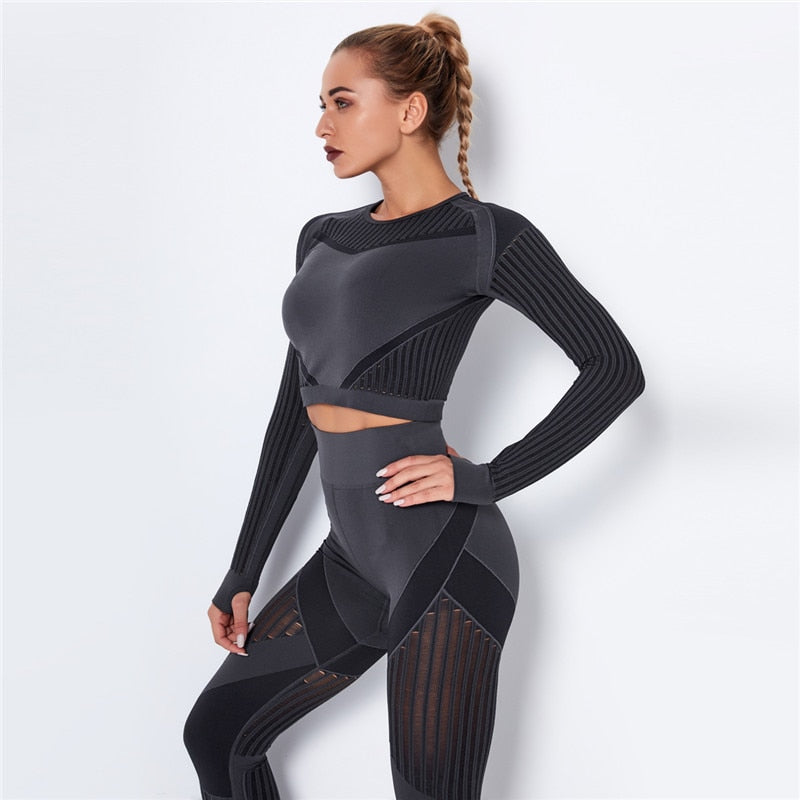 Two Piece with Mesh Cutouts Fitness Set -  Multiple Colors