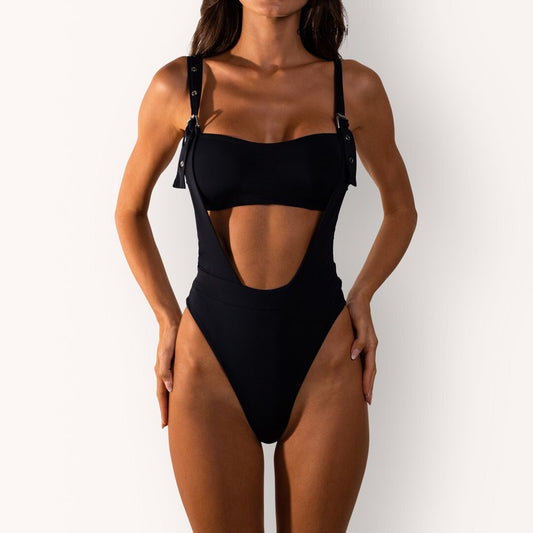 One Piece Thong Swimsuit with Suspenders