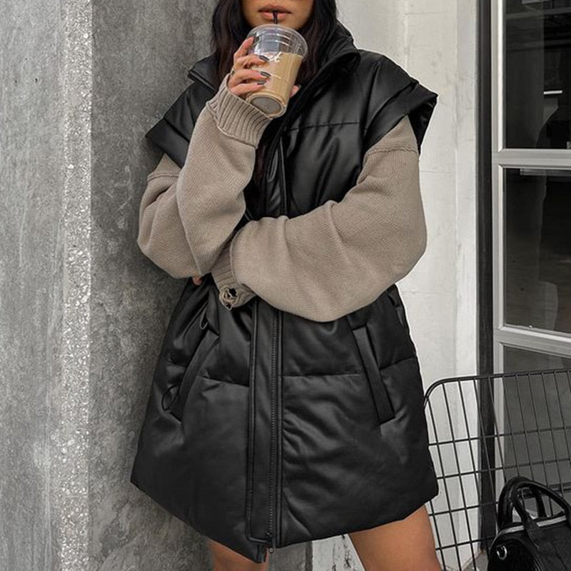 Oversized Bubble Vest with High Collar