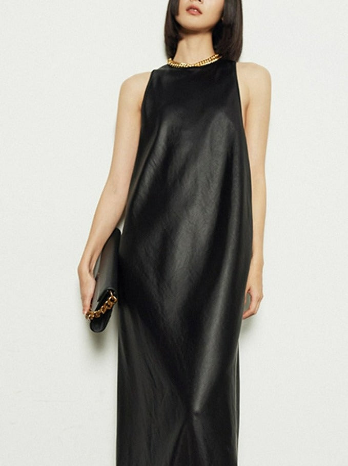 Long Faux Leather Tank Dress