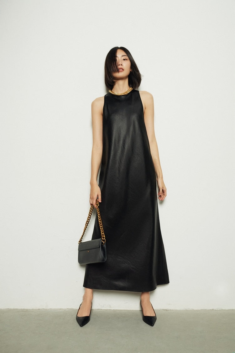 Long Faux Leather Tank Dress