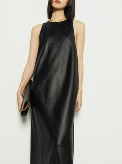 Long Faux Leather Tank Dress