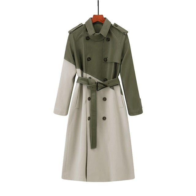 Two Tone Faux Leather Trench Coat