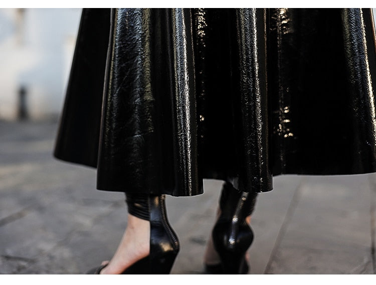 Long Black Patent Leather Skirt