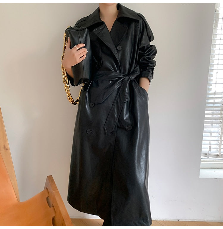 Long Oversized Faux Leather Trench Coat - 2 Colors